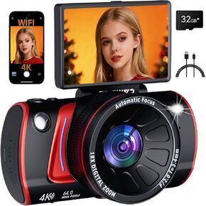 8K Digital Camera for Photography, 92MP WiFi Vlogging Camera for Front and Rear Screen, 18X Digital Zoom, Point and Shoot Camera for YouTube with 64GB SD Card (8K Black) in Saudi Arabia