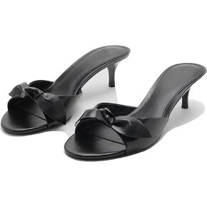 Women's PU Bow Kitten Heel Slides Fashion Round Toe Low Stiletto Heels Elegant Dress Mule Sandals for Daily Party Wedding Bridal in Saudi Arabia