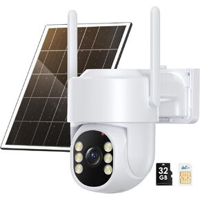 (2026 New) 4G LTE Cellular Security Camera 24/7 Recording, Solar Camera Outdoor Wireless No WiFi, Human Detection, 1080P Night Vision, IP65 Waterproof, 32GB SD Card for Off-Grid Areas in Kuwait