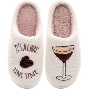 Martini Slippers for Women Men Funny Soft Memory Foam Fuzzy Warm Martini Glasses Indoor Outdoor House Shoes in Kuwait