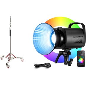 حامل إضاءة شديد التحمل من NEEWER مع عجلات + CB100C 130 وات RGB LED ضوء فيديو، حامل ثلاثي القوائم بعجلات للتصوير الفوتوغرافي مع 100% من الفولاذ المقاوم للصدأ لعاكس Softbox Monolight، أقصى ارتفاع 10 أقدام/305 سم in Kuwait