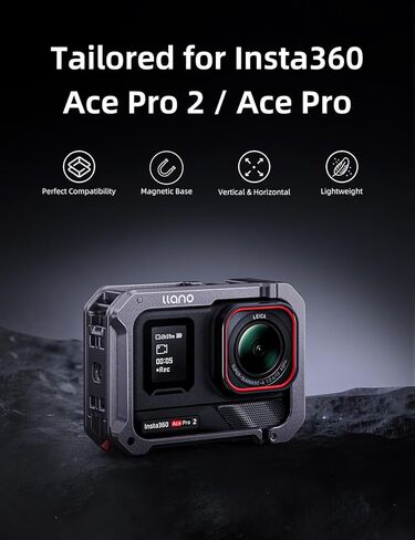 قفص كاميرا من الألومنيوم من llano لجهاز Insta360 Ace Pro 2/Ace Pro/Ace، إطار واقي خفيف الوزن 60 جرام مع حذاء بارد وحامل 1/4 بوصة، وصول سريع للبطارية، حافظة وملحقات Insta360 Ace Pro 2 in Kuwait