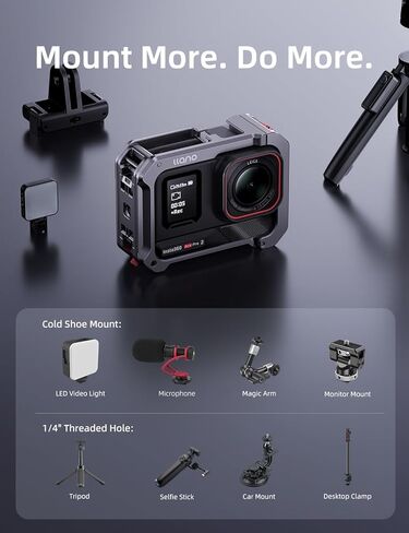 قفص كاميرا من الألومنيوم من llano لجهاز Insta360 Ace Pro 2/Ace Pro/Ace، إطار واقي خفيف الوزن 60 جرام مع حذاء بارد وحامل 1/4 بوصة، وصول سريع للبطارية، حافظة وملحقات Insta360 Ace Pro 2 in Kuwait