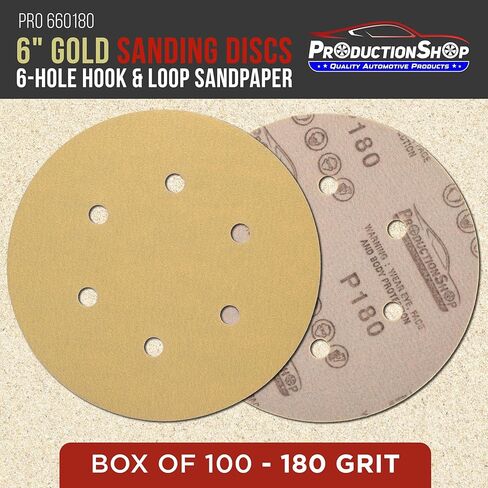 Premium 180 Grit 6" Gold Sanding Discs, 6-Hole Pattern, Box of 100 - Dustless Hook & Loop Backing Sandpaper for DA & Random Orbital Sanders, Sand Auto Paint, Wood Woodworking Furniture in Saudi Arabia