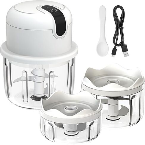 Cordless Electric Food Chopper, 3-Layer Stainless Steel Blades, Rechargeable – 8.5 Oz Portable Mini Food Processor for Vegetables, Garlic, Fruits, with Silicone Spoon in Saudi Arabia