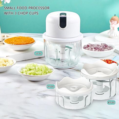 Cordless Electric Food Chopper, 3-Layer Stainless Steel Blades, Rechargeable – 8.5 Oz Portable Mini Food Processor for Vegetables, Garlic, Fruits, with Silicone Spoon in Saudi Arabia