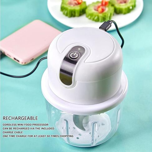 Cordless Electric Food Chopper, 3-Layer Stainless Steel Blades, Rechargeable – 8.5 Oz Portable Mini Food Processor for Vegetables, Garlic, Fruits, with Silicone Spoon in Saudi Arabia