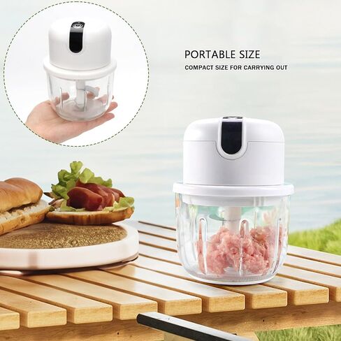 Cordless Electric Food Chopper, 3-Layer Stainless Steel Blades, Rechargeable – 8.5 Oz Portable Mini Food Processor for Vegetables, Garlic, Fruits, with Silicone Spoon in Saudi Arabia