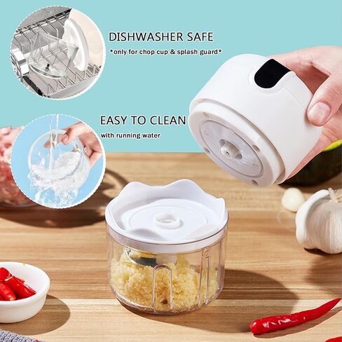Cordless Electric Food Chopper, 3-Layer Stainless Steel Blades, Rechargeable – 8.5 Oz Portable Mini Food Processor for Vegetables, Garlic, Fruits, with Silicone Spoon in Saudi Arabia