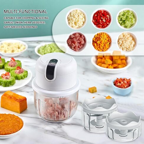 Cordless Electric Food Chopper, 3-Layer Stainless Steel Blades, Rechargeable – 8.5 Oz Portable Mini Food Processor for Vegetables, Garlic, Fruits, with Silicone Spoon in Saudi Arabia