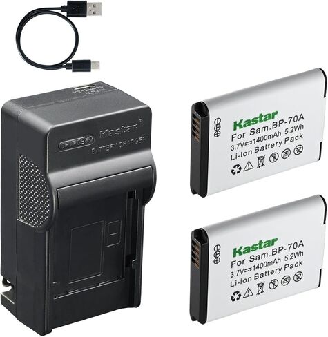بطارية Kastar 1 حزمة وشاحن AC وUSB-C، متوافق مع كاميرات Samsung BP70A، AQ100 DV150F ES95 PL120 PL170 ST65 ST70 ST72 ST76 ST90 ST93 ST95 TL105 TL110 WB30F WB35F WB50F SL600 SL605 SL630 in Kuwait