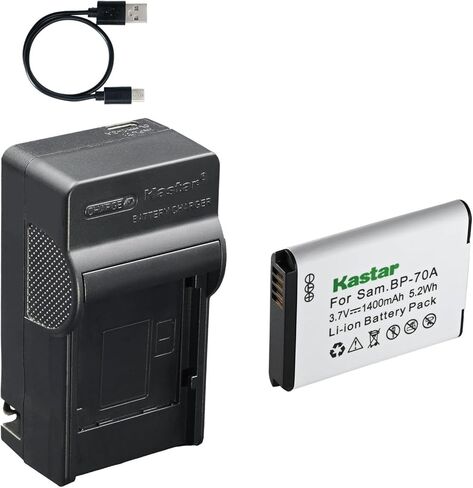 بطارية Kastar 1 حزمة وشاحن AC وUSB-C، متوافق مع كاميرات Samsung BP70A، AQ100 DV150F ES95 PL120 PL170 ST65 ST70 ST72 ST76 ST90 ST93 ST95 TL105 TL110 WB30F WB35F WB50F SL600 SL605 SL630 in Kuwait