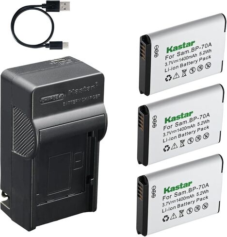 بطارية Kastar 1 حزمة وشاحن AC وUSB-C، متوافق مع كاميرات Samsung BP70A، AQ100 DV150F ES95 PL120 PL170 ST65 ST70 ST72 ST76 ST90 ST93 ST95 TL105 TL110 WB30F WB35F WB50F SL600 SL605 SL630 in Kuwait
