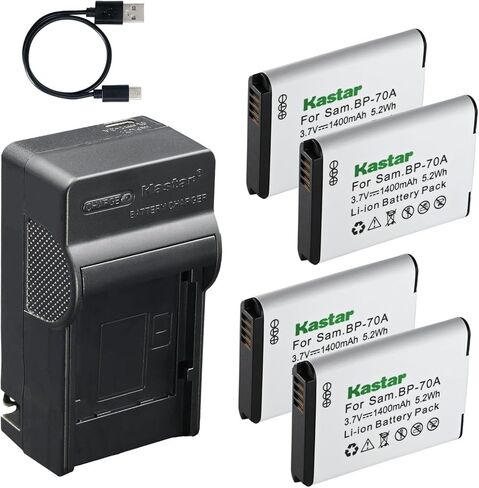 بطارية Kastar 1 حزمة وشاحن AC وUSB-C، متوافق مع كاميرات Samsung BP70A، AQ100 DV150F ES95 PL120 PL170 ST65 ST70 ST72 ST76 ST90 ST93 ST95 TL105 TL110 WB30F WB35F WB50F SL600 SL605 SL630 in Kuwait