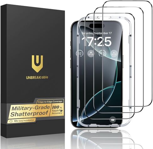 واقي شاشة غير قابل للكسر لهاتف iPhone 16 Pro Max [مقاوم للكسر بدرجة عسكرية] زجاج مقسى عالي الدقة لهاتف iPhone 16 Pro Max واقي شاشة بتغطية كاملة، مضاد لبصمات الأصابع، سهل التركيب، 3 عبوات in Kuwait