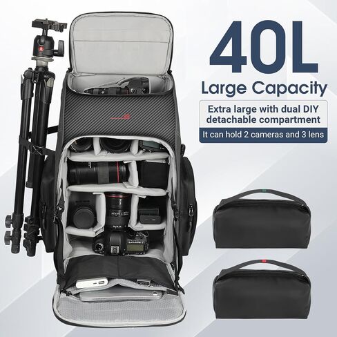 Camera Backpack Professional Bag 40L DSLR/SLR Mirrorless Camera Birds Lens Case Photography Water-Resistant Cover Hardshell with Holder Tripod Holder 16" Laptop Black in Saudi Arabia