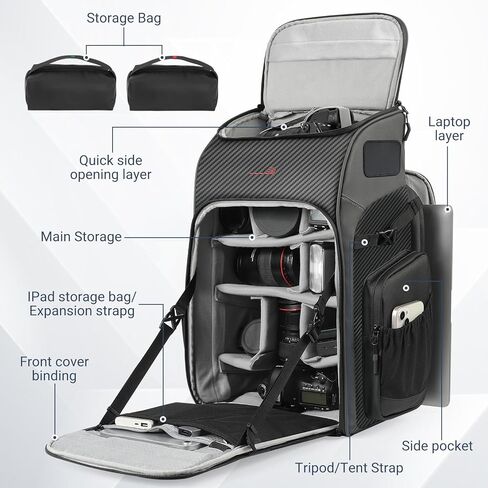 Camera Backpack Professional Bag 40L DSLR/SLR Mirrorless Camera Birds Lens Case Photography Water-Resistant Cover Hardshell with Holder Tripod Holder 16" Laptop Black in Saudi Arabia