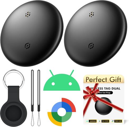 Air Tracker Tags-2 Pack for Android with Case- Bluetooth Tracker Item Finder for Key, Wallet, Pet - Works with Google Find Hub, IP66 Waterproof, Smart Tag for Android & Samsung Phones White & Black in Saudi Arabia