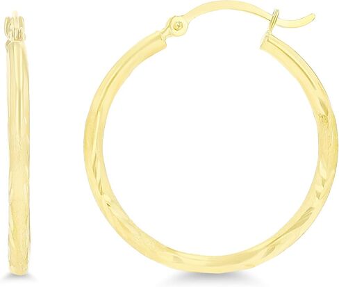 14k Yellow or White Gold 2mm Solid Polished Diamond Cut Hoop Earrings for Women | 2mm Thick | Italian Gold Hoops | Diamond Cut Hoop Earrings | Secure Click-Top | Classic Hoop Earrings, 15mm-90mm in Saudi Arabia