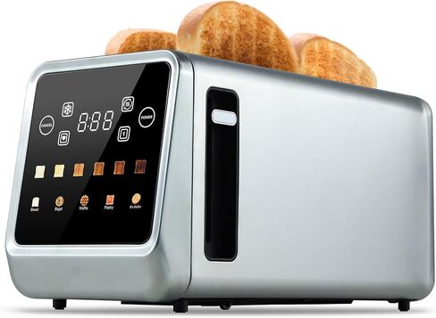 2 Slice Toaster Stainless Steel with LED Display, Extra Wide Slots, 6 Shade Settings, Defrost/Reheat/Cancel, Removable Crumb Tray – Compact Toaster for Bagels & Waffles in Kuwait