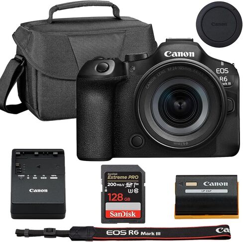 كاميرا Canon EOS R6 Mark III بدون مرآة مع حزمة STM مقاس 24-105 مم + ذاكرة فائقة سعة 128 جيجابايت وحقيبة كاميرا in Kuwait