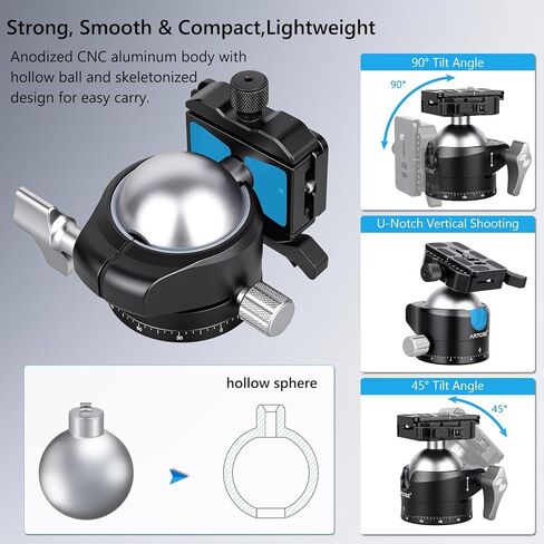ARTCISE 56mm Low Profile Tripod Ball Head with Fast Lever Release Clamp Heavy Duty CNC Aluminum 360° Panorama Tripod Head Arca-Swiss Quick Release Plate for DSLR Camera Max Loading 88lbs/40kg in Saudi Arabia