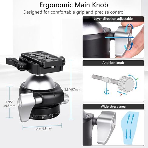 ARTCISE 56mm Low Profile Tripod Ball Head with Fast Lever Release Clamp Heavy Duty CNC Aluminum 360° Panorama Tripod Head Arca-Swiss Quick Release Plate for DSLR Camera Max Loading 88lbs/40kg in Saudi Arabia