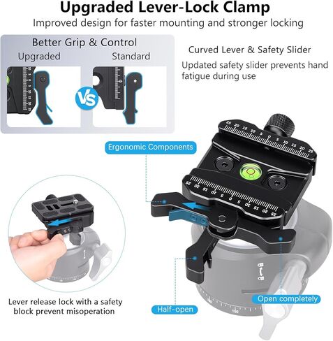 ARTCISE 56mm Low Profile Tripod Ball Head with Fast Lever Release Clamp Heavy Duty CNC Aluminum 360° Panorama Tripod Head Arca-Swiss Quick Release Plate for DSLR Camera Max Loading 88lbs/40kg in Saudi Arabia