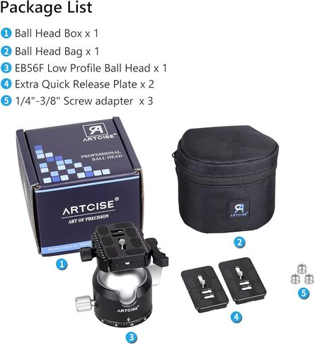 ARTCISE 56mm Low Profile Tripod Ball Head with Fast Lever Release Clamp Heavy Duty CNC Aluminum 360° Panorama Tripod Head Arca-Swiss Quick Release Plate for DSLR Camera Max Loading 88lbs/40kg in Saudi Arabia