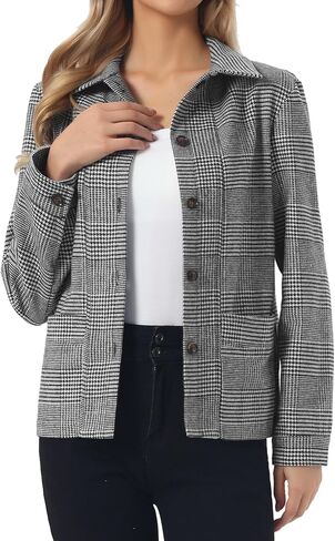 Allegra K Button Down Jacket for Women Trendy Casual Lapel Long Sleeve Plaid Coat with Pockets 2025 in Saudi Arabia