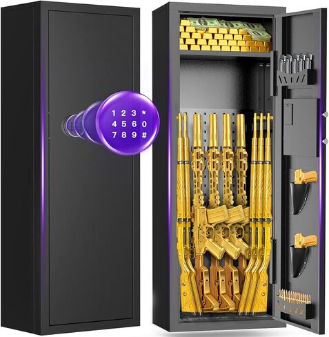 8-10 بندقية بندقية آمنة للأمن المنزلي-وصول سريع للوصول إلى لوحة المفاتيح الرقمية ، ومكافحة السرقة ومكافحة الصلب | مسدس تجميع سهل آمن مع أرفف قابلة للتعديل (يناسب البنادق والمسدسات والذخيرة) in Kuwait