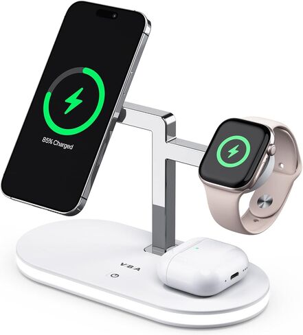 VBA 4 in 1 Wireless Charging Station for Apple MagSafe Charger,Fast Charging Magnetic Wireless Charger Stand with Night Light for iPhone 16 15 14 13 12 Series,Apple Watch,AirPods Pro 2 3 4 (Black) in Saudi Arabia