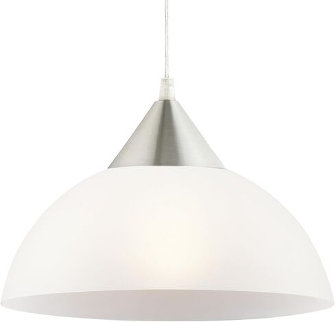Globe Electric 64413 1-Light Plug-inمتدلية، فولاذ مصقول، ظل أبيض بلوري، سلك شفاف بطول 15 قدم، مفتاح تشغيل/إيقاف مدمج، مقبس قاعدة E26، جزيرة المطبخ، مقهى، ضوء معلق، لمبة غير متضمنة in Saudi Arabia