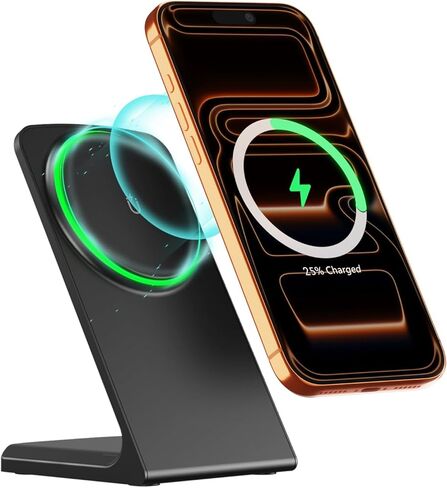 MAG Safe Charger Stand for iPhone: محطة شحن لاسلكية سريعة معتمدة من QI لسلسلة iPhone 16/15/14/13/12 (Onyx Black) in Kuwait