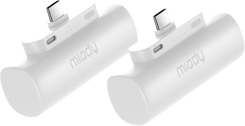 Miady 2-Pack 5000mAh Mini Portable Charger with Built-in Type C Connector, 5V 2.4A USB-C Output Fast Charging Small Power Bank, Compact Battery Pack Compatible with iPhone 16/15 Galaxy S24/S22 iPad in Kuwait