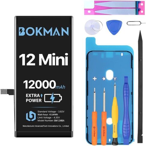 Bokman for iPhone 12 Pro Max Battery Prainting ، بطارية بوليمر LI-ION عالية السعة 12000 مللي أمبير مع جميع مجموعات الأدوات in Kuwait