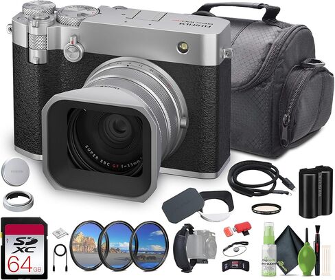 كاميرا FUJIFILM GFX100RF 102MP كبيرة الحجم بدون مرآة، نمط محدد المدى المدمج القوي، فيديو 4K/30p، تركيز تلقائي AI، عدسة F4 35 مم، مرشح ND مدمج، حزمة محاكاة فيلم 20 (أسود) in Kuwait