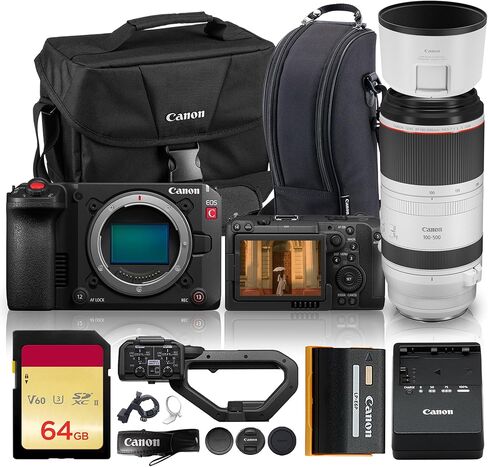 كاميرا سينمائية كاملة الإطار EOS C50 من Canon مع RF مقاس 100-500 مم f/4.5-7.1L هي عدسة USM | كاميرا إنتاج بدقة 4K مع ميزات التركيز البؤري التلقائي السريع وسير العمل الاحترافي | للأفلام الوثائقية والإحترافية + بطاقة سعة 64 جيجابايت + حقيبة in Kuwait