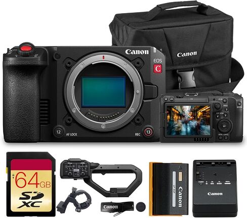 كاميرا سينما كانون EOS C50 كاملة الإطار (Canon RF) | كاميرا إنتاج بدقة 4K مع ميزات التركيز البؤري التلقائي السريع وسير العمل الاحترافي | للأفلام الوثائقية والإحترافية (7034C002) + بطاقة ذاكرة سعة 64 جيجابايت + حقيبة Canon 200ES in Kuwait