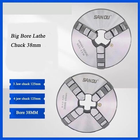 Lathe Chuck 125MM Big Bore 38MM 3 Jaw Self-Centering Chuck Manual Scroll Chuck Manual Type in Saudi Arabia