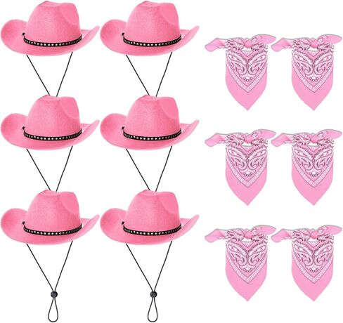 12 Pack Brown Cowboy Hats with Red Bandanas, Western Cowboy Set for Halloween Cosplay Birthday Themed Party Dress Up in Saudi Arabia