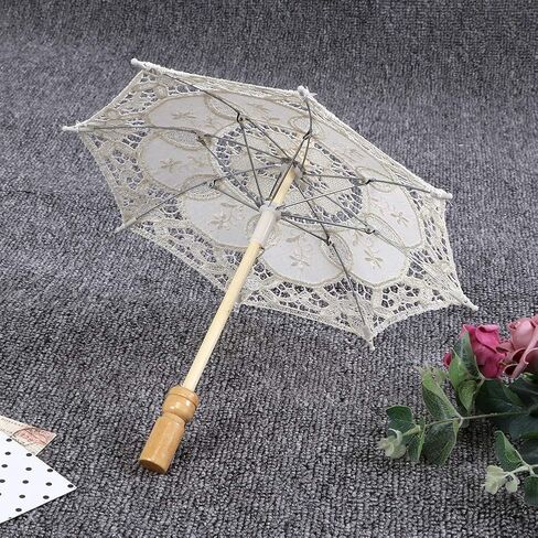 Rengue Handmade Lace Umbrella, Wooden Handle, Small Size, Beige, 10 X 11.4 Inches Handmade Lace Umbrella, Wedding Bridal Accessory, Nan Household Daily Necessities in Saudi Arabia