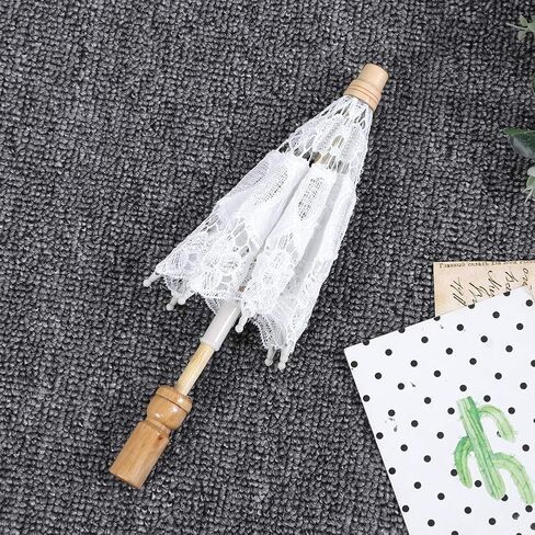 Rengue Handmade Lace Umbrella, Wooden Handle, Small Size, Beige, 10 X 11.4 Inches Handmade Lace Umbrella, Wedding Bridal Accessory, Nan Household Daily Necessities in Saudi Arabia