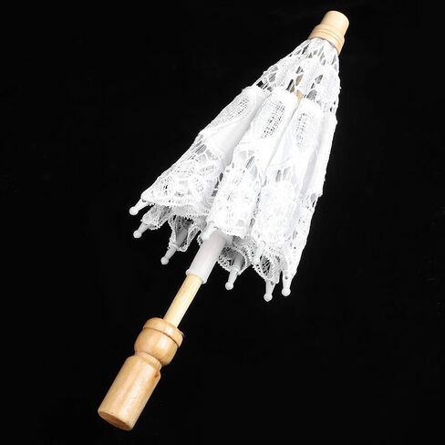 Rengue Handmade Lace Umbrella, Wooden Handle, Small Size, Beige, 10 X 11.4 Inches Handmade Lace Umbrella, Wedding Bridal Accessory, Nan Household Daily Necessities in Saudi Arabia