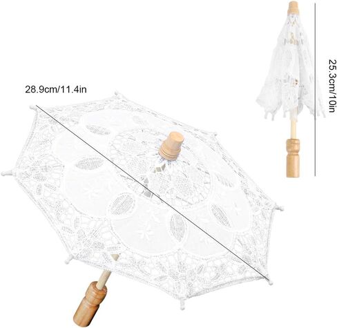 Rengue Handmade Lace Umbrella, Wooden Handle, Small Size, Beige, 10 X 11.4 Inches Handmade Lace Umbrella, Wedding Bridal Accessory, Nan Household Daily Necessities in Saudi Arabia