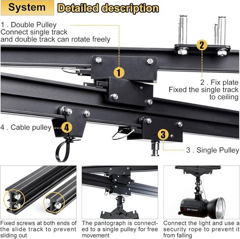 DATOUBOSS 158" x 158" Smallpox Rail Track Kit 4.0M Studio Photography Pantograph Ceiling Rail System 43-200CM Drop Pantograph Ceiling Stand System for Photo Video Studio Shooting (4.0M*4.0M-B) in Saudi Arabia