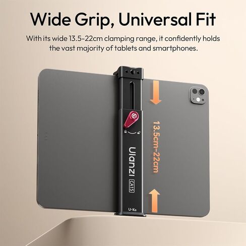 ULANZI CA15 ألومنيوم iPad Tablet حامل ثلاثي القوائم، 13.5-22 سم نطاق مشبك قابل للتعديل مع حذاء بارد علوي، متوافق مع Arca Uka 1/4 بوصة، iPad 2/3/4/Air/Air2/Pro تسجيل الفيديو in Kuwait