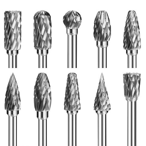 10Pcs Carbide Burr Bits Set Double-Cut Burr Compatible with 1/8" Shank Rotary Tool for Metal Aluminum Wood-Stone Steel PlasticCarving Cutting Grinding in Saudi Arabia