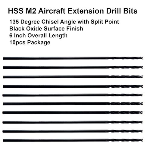 MAXTOOL 5/32 بوصة × 6 بوصة 10 قطع مثاقب تمديد متطابقة للطائرات 6 بوصة OAL HSS M2 لقم حفر عميقة طويلة جدًا ساق مستقيمة أرضية بالكامل؛ ACF02B06R10E10 in Kuwait