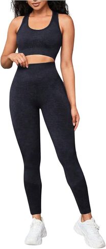OYOANGLE Women's 2 Piece Workout Set Outfits Sports Bra Tummy Control Yoga Leggings Gym Activewear Sets in Saudi Arabia